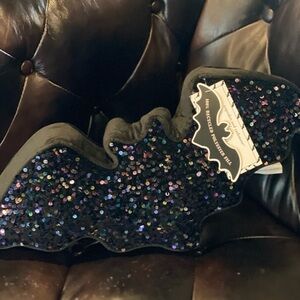 CUPCAKES AND CASHMERE NWT Sparkle Bat Black & Purple Sequin Decorative Pillow